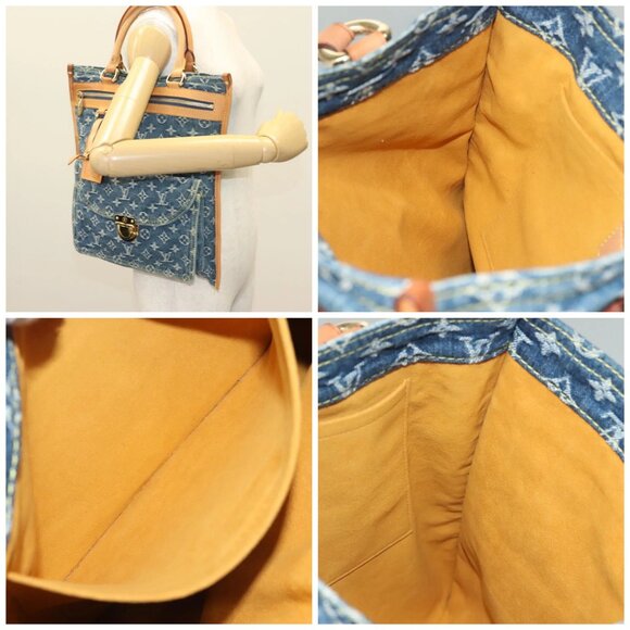 LOUIS VUITTON Monogram Denim Flat Shopper Tote Bag Blue - Picture 14 of 14